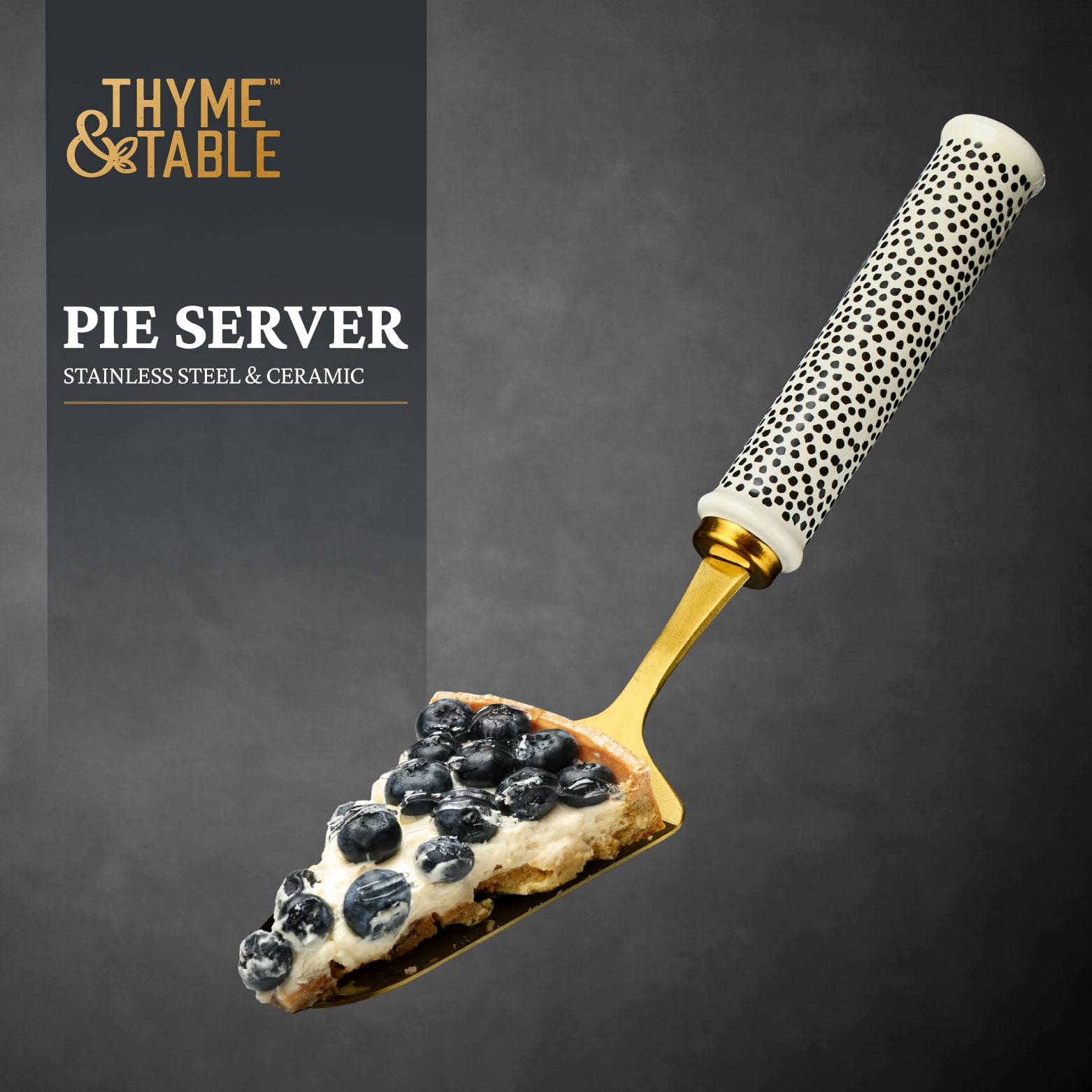 Thyme & Table Non Slip Gold Stainless Steel Pie Server with Ceramic Dot Pattern Handle