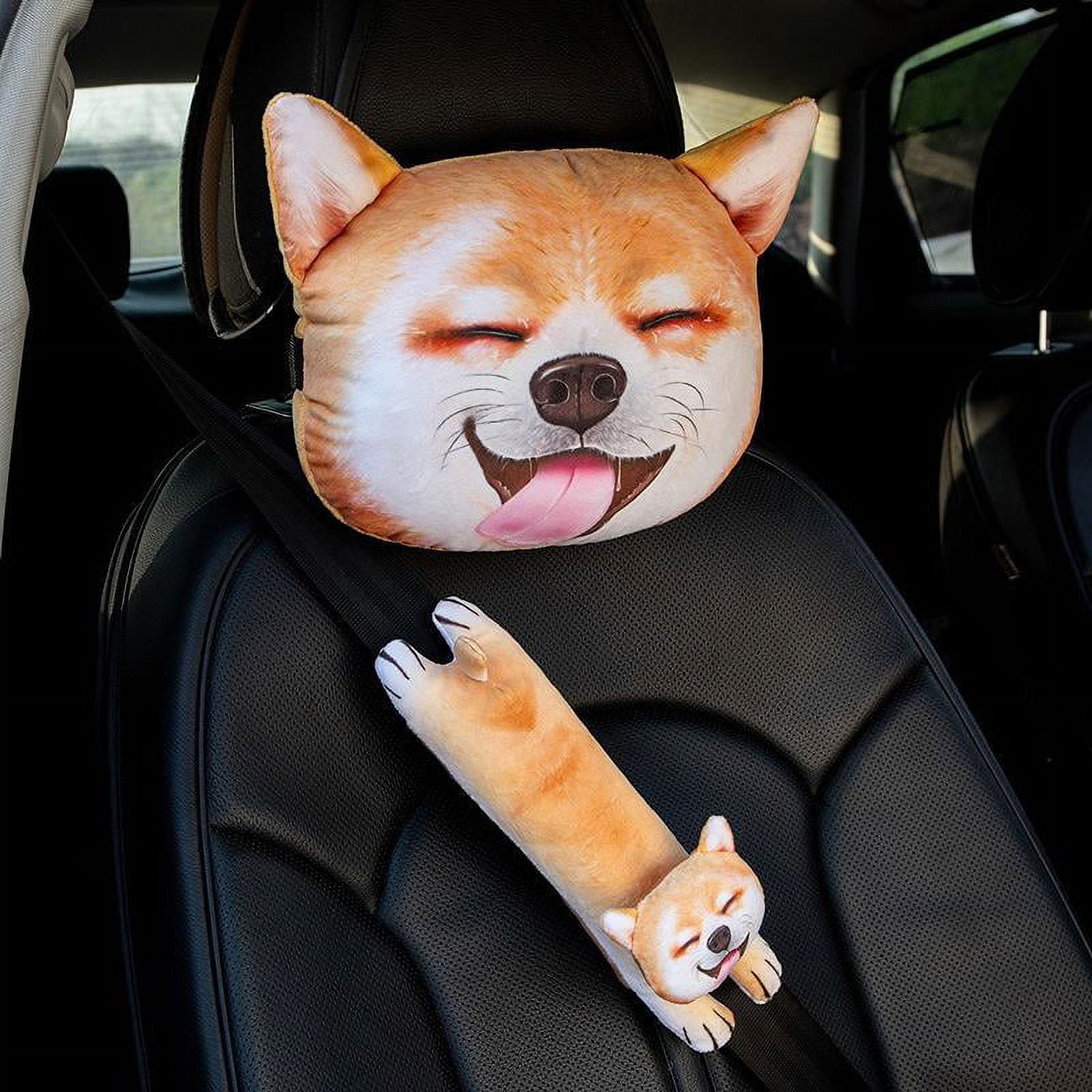 Chicmine Car Headrest Pillow Plush Ergonomic Soft Comfortable Good  Resilience Lumbar Support All-season Cute Cartoon Dog Auto Neck Pillow Seat  Cover for Driver 