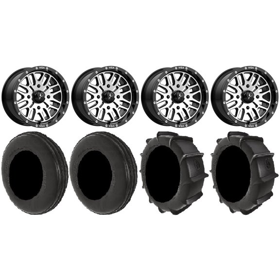 MSA Machined Brute 14" ATV Wheels 28" Dune Tires Can-Am Commander Maverick Renegade Outlander Defender