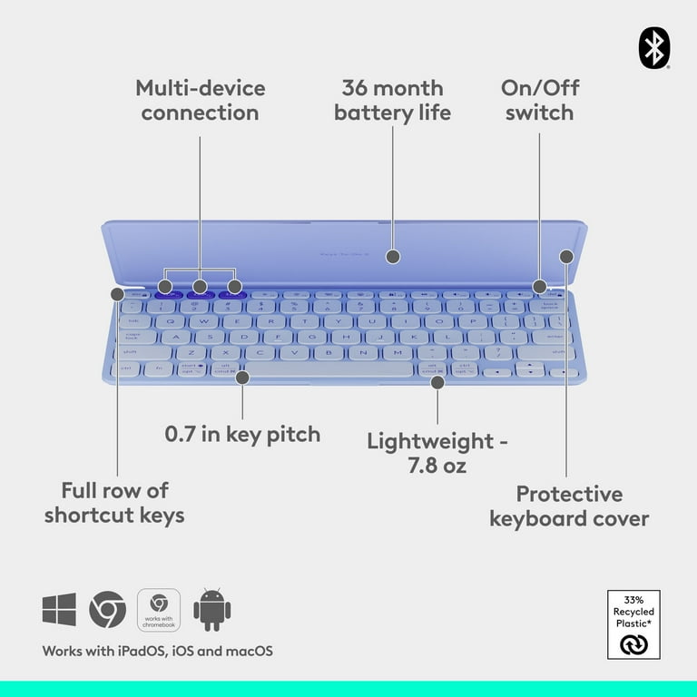 Logitech Keys-To-Go 2 Wireless Slim Keyboard, Lilac English Logitech Keys-To-Go 2 Wireless Slim Keyboard, Lilac English