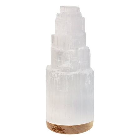 Himalayan Glow Selenite Crystal Lamp 25cm, Hand Curved LED Crystal Lamp with Wooden Base, Best for Gift & Home Décor