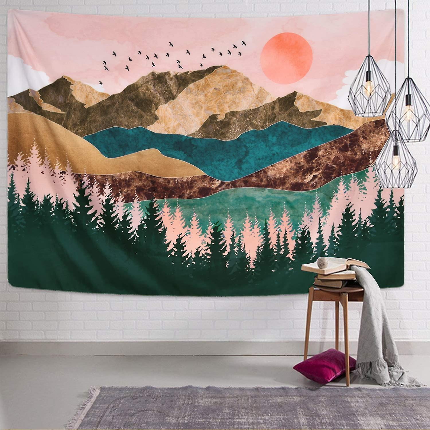 Mountain Tapestry Forest Tree Tapestry Sunset Tapestry Nature Landscape Tapestry Wall Hanging For Room 59.1 X 59.1 Inches Walmart