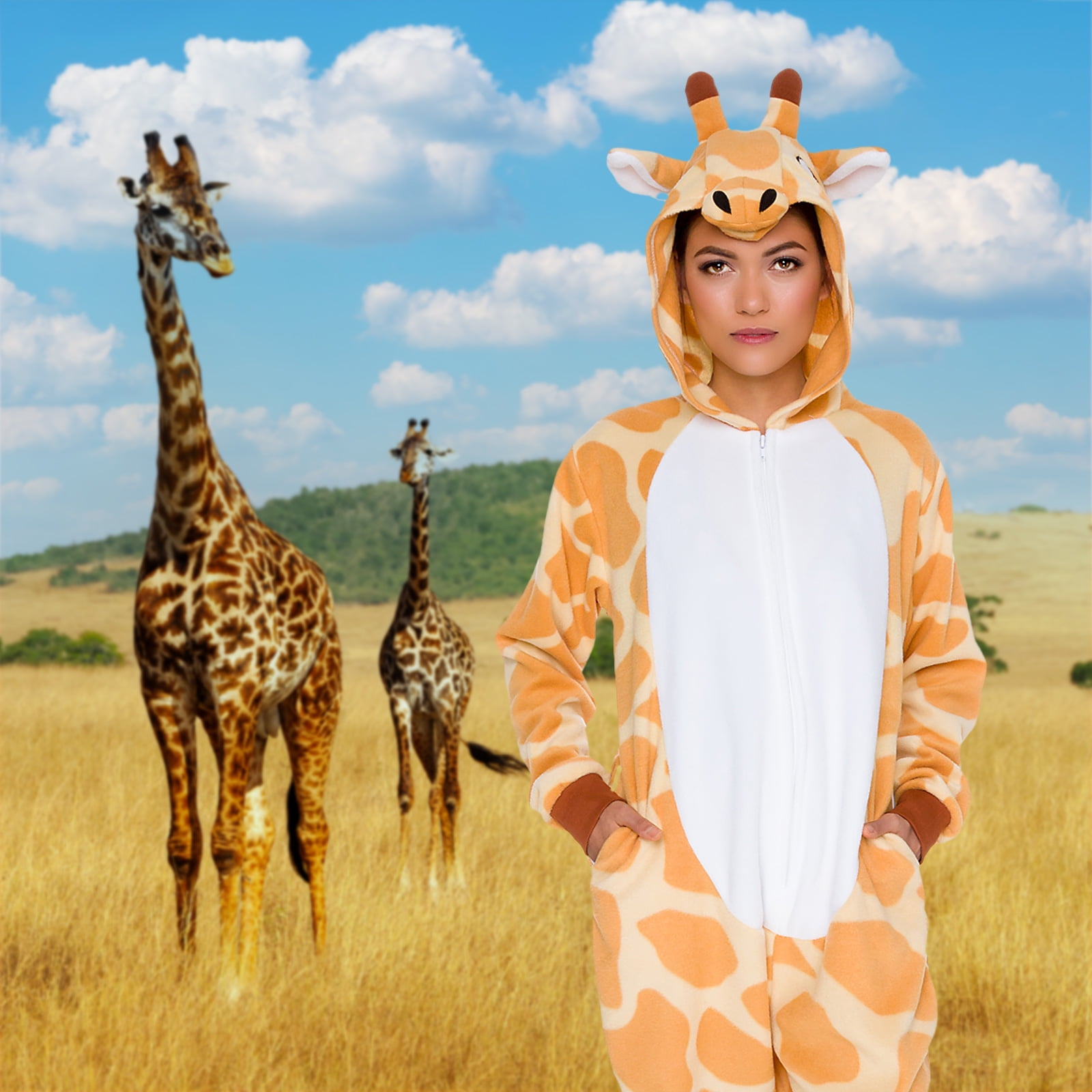 Silver Lilly Giraffe Short Sleeve Animal Pajamas Plush Adult One Piece Summer Cosplay Costume 