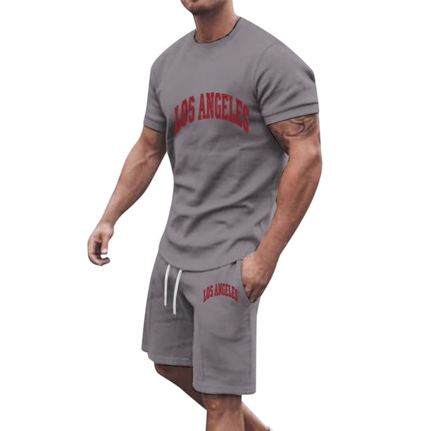 Playeras Deportivas De Verano Para Hombre, Camiseta Informal De Dos Piezas Con Estampado De Letras, Camiseta De Manga Corta Con Cuello Redondo Y Pantalones Cortos