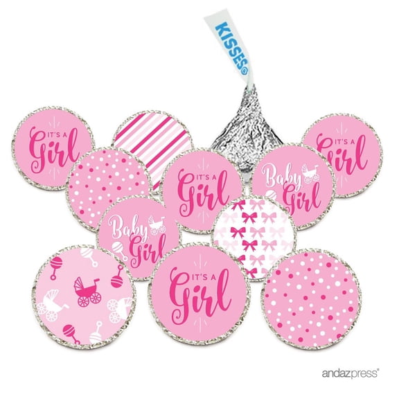 Chocolate Drop Labels, Fits Hershey's Kisses, Ultimate Girl Baby Shower Collection, Pink, 216-Pack