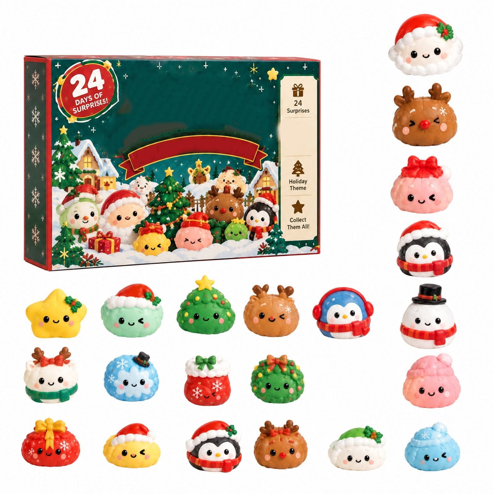 Christmas Squishy Advent Calendar with Holiday Theme Collectible Figures 24-Pack Multicolor for Kids Toy