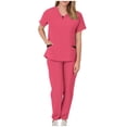thumbnail image 1 of Protective Suit for Women, Short Sleeve V-Neck Top and Drawstring Pocket Pants Set, Polyester, All-Season, Regular Length, for Healthcare Workers and Caregivers, 1 of 7