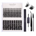 thumbnail image 1 of Zhuge 1 caja de extensiones de pestañas postizas, extensiones de pestañas DIY,reutilizables, para pestañas postizas en forma de C, incluye pinzas y pegamento (DIY-SET-045 negro), 1 of 3