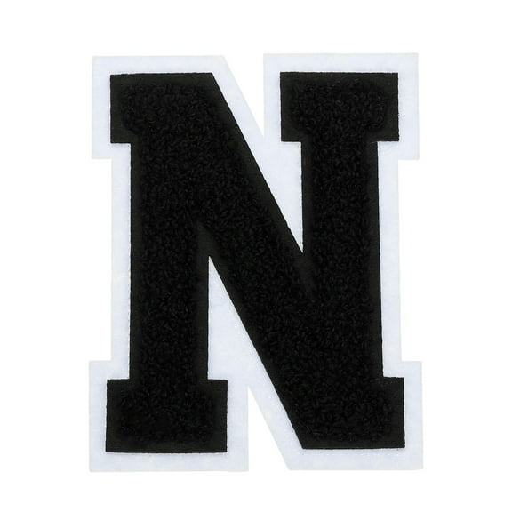 4" Chenille Letter Patches,Black Chenille Initial A-Z Patches (Letter N)
