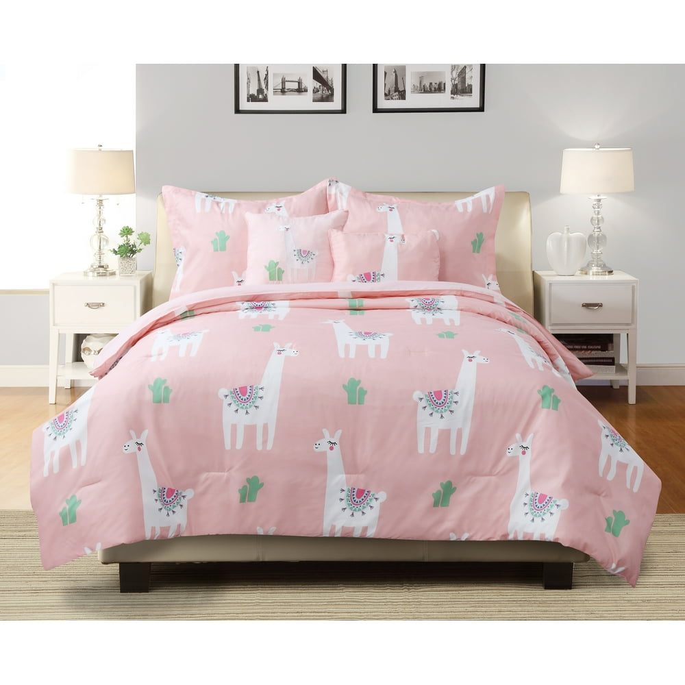 Llama 4piece Comforter Set Pink Twin