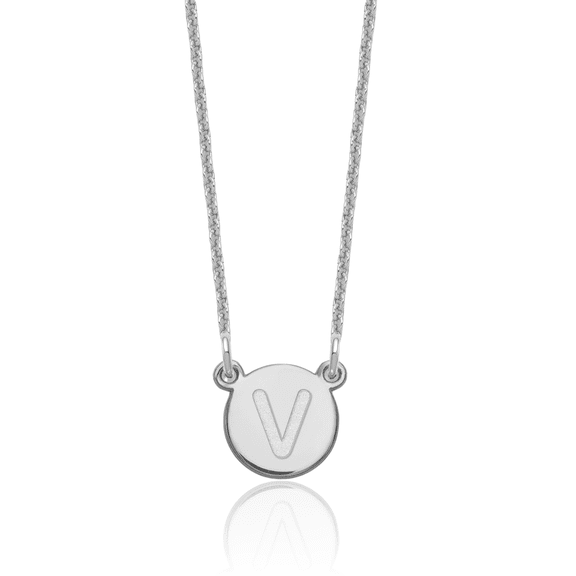 14K Solid White Gold Dainty Letter V Initial Name Monogram Chain Necklace