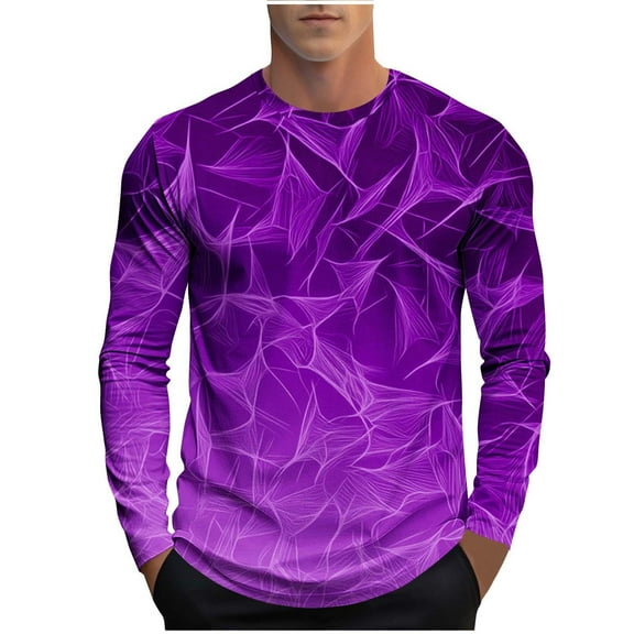 Mens Long Sleeve Tops T-Shirts Slim Fit Crew Neck Workout Casual Base Tees Stretch Soft Muscle Tshirts (L, Purple 02)