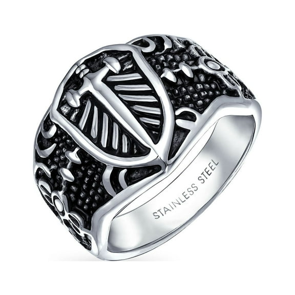 Bling Jewelry Mens Religious Viking Shield Maltase Fleur De Lis Cross Signet Ring Stainless Steel