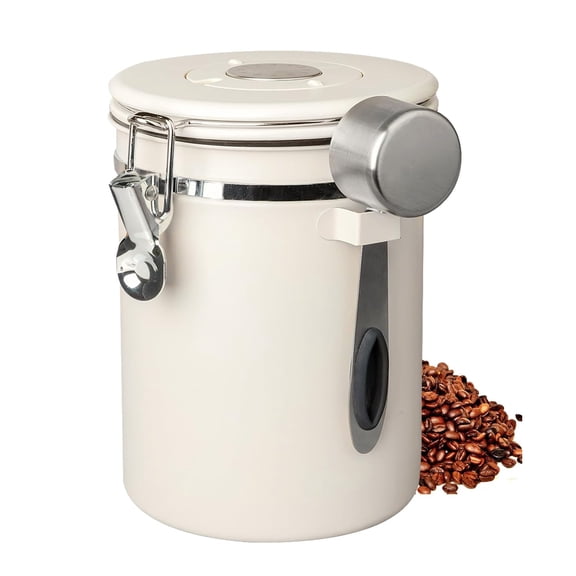 Coffee Canister with Airtight Lid, 22oz Stainless Steel Air Tight Lid Container with Date Tracker and Scoop Food Storage Jar for Grounds Coffee, Beans, Flour