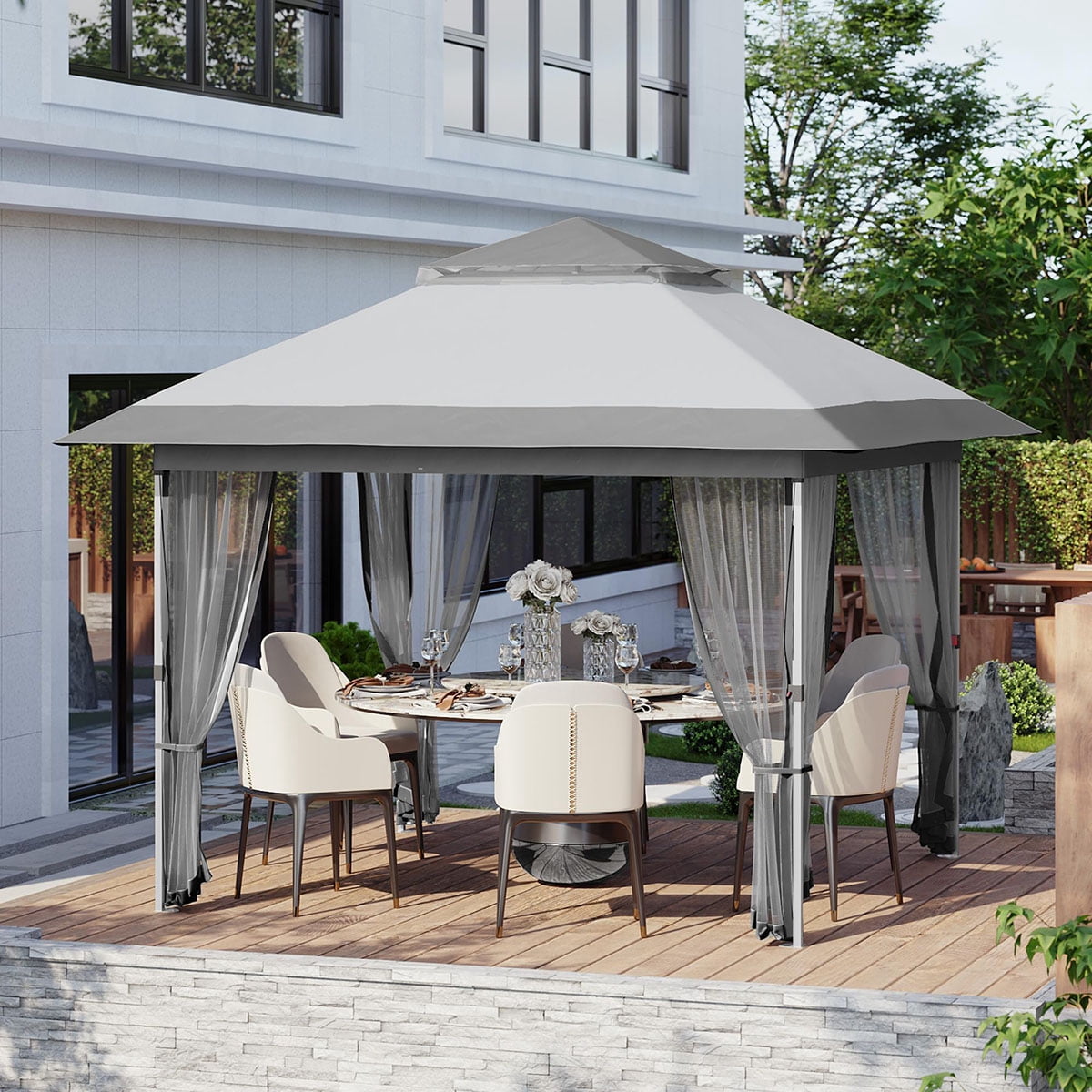 Danolapsi 10x10 FT Gazebo, Canopy Tent with Mosquito Netting, Adjustable Height Outdoor Gazebo with Wheeled Carry Bag for Backyard, Garden, Patio -All-Weather UV/Waterproof Shelter
