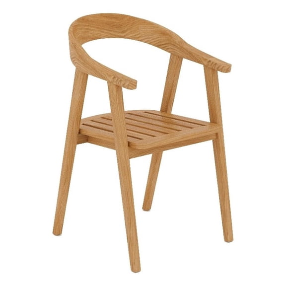 Pemberly Row Traditional Teak Barrel Back Outdoor Dining Armchair in Natural