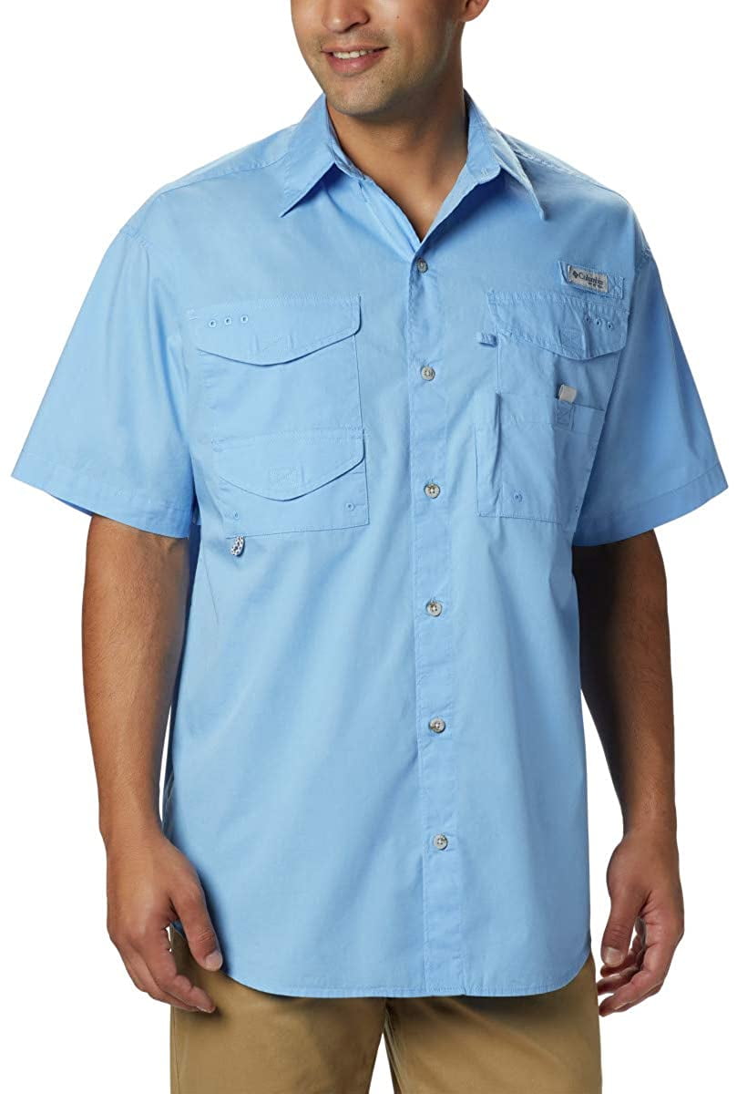 Small Vivid Blue Plaid Columbia Mens Super Bonehead Classic Shorts Sleeve Shirt 