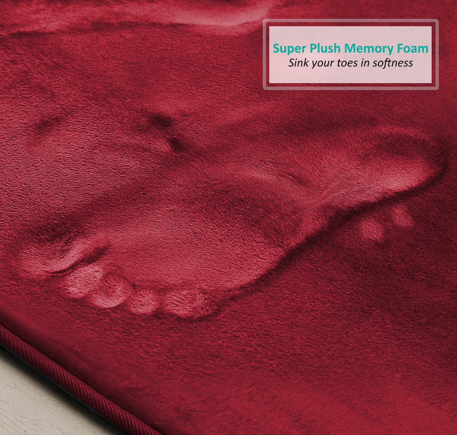 Nestl Absorbent Memory Foam Bath Mat Set Bathroom Rug, Red, 20"X30"