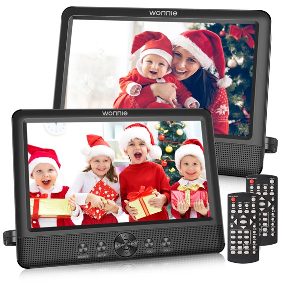 Reproductor de DVD para coche WONNIE, pantalla doble de 10,5 pulgadas con batería de 5 horas