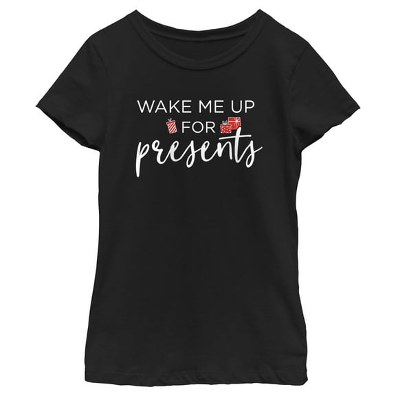 Girl's Lost Gods Wake Me up for Presents  Graphic Tee Black Small