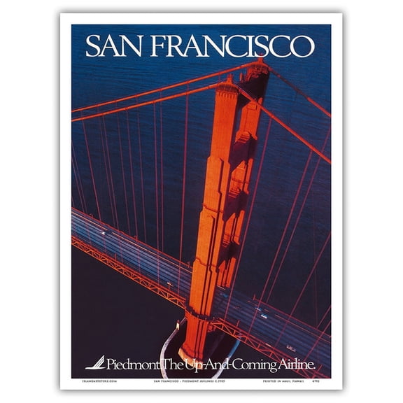 San Francisco - Piedmont Airlines - Golden Gate Bridge - Vintage Airline Travel Poster c.1985 - Master Art Print (Unframed) 9in x 12in