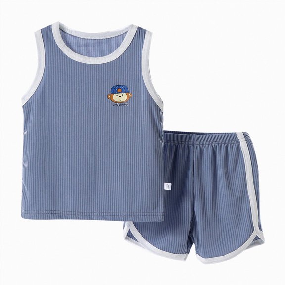 Leey-World Summer Pjs for Toddler Boys Short Sleeve Top and Shorts 2 Piece Summer Pajamas Soft Cute Set for 2t 3t 4t 5t 6t 7t Summer Pjs Kids(Grey,18-24 Months)