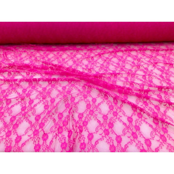 Stretch Lace Apparel Fabric Sheer Floral Lattice Pink CC200
