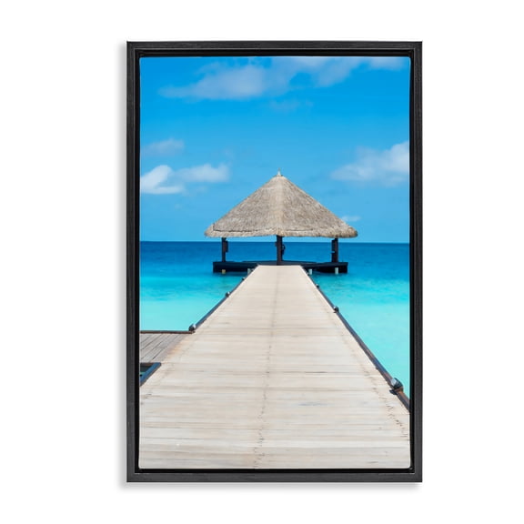 Stupell Industries Coastal On The Water Tropical Jetty Black Floating Frame Canvas Art, 17 x 25, by LSR Design Studio