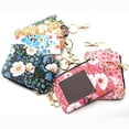 thumbnail image 2 of Printed Folded Vertical Bag Zipper Coin Purse Keychain Wallet Floral Leather ID Card Bag For Women, 2 of 4