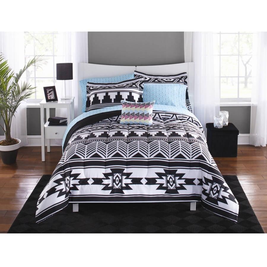 black and white bed