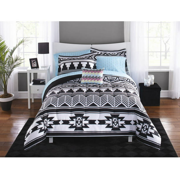 Mainstays Black White Aztec Bed In A, Black And White Aztec Duvet Cover Sets