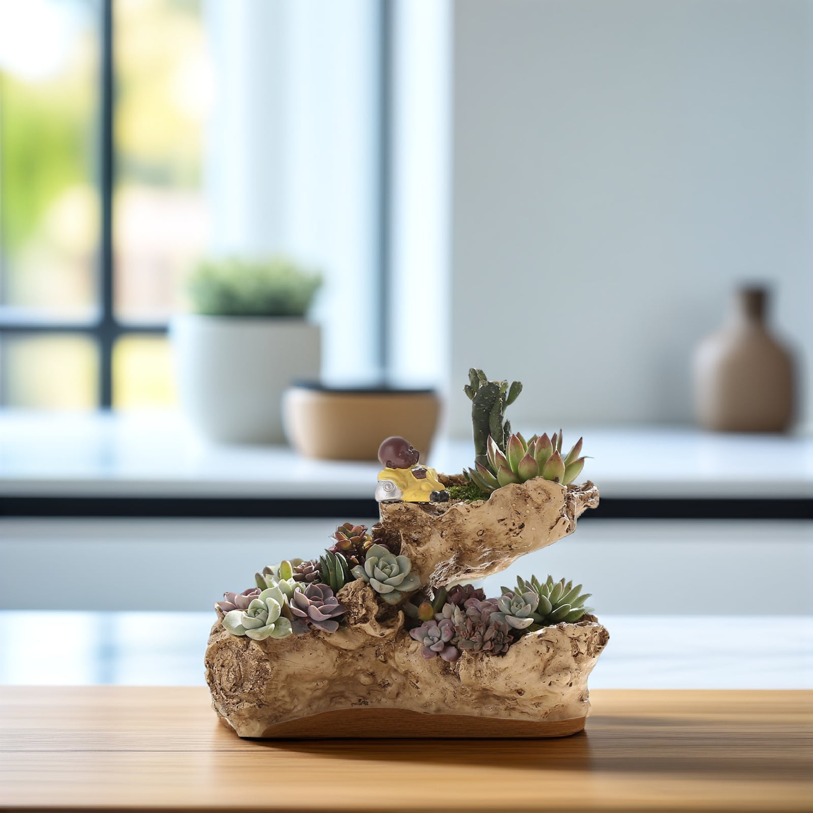 YOSADIER Multilayer Resin Planter Resin Driftwood Planter Brown Decorative Home Decoration 3 Pots