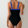 thumbnail image 4 of Women's Drawstring Bodycon Swimsuit Ruched Tummy Color Block Push up Monokini Bathing Suit Blue M, 4 of 5