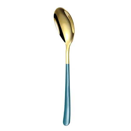 

Farfi Stainless Steel Spoon Long Handle Dessert Soup Eating Home Kitchen Dinnerware (Green Gold)