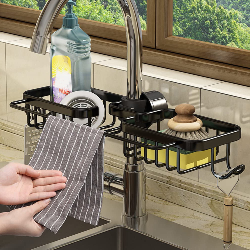WINGSIGHT Kitchen Faucet Sponge Holder Sink Caddy Organizer Over Faucet Hanging Faucet Drain Rack for Sink Organizer (Easy)