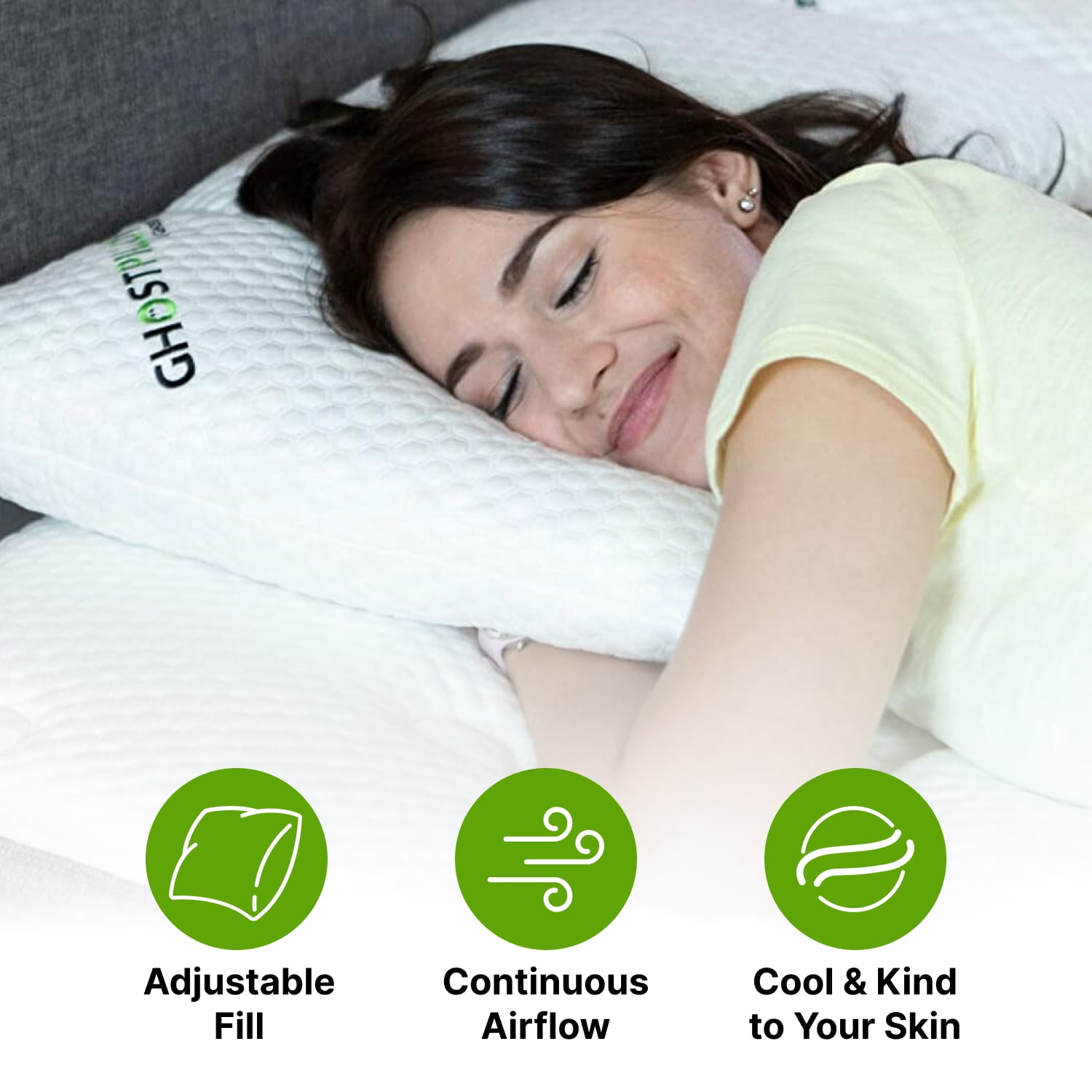 GhostBed Shredded Memory Foam Pillow – Customizable Fill with Cool Gel Memory Foam, Standard Size: 2-Pack