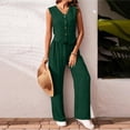 thumbnail image 6 of Women's Summer Two Piece Outfit Linen Cotton Sleeveless V Neck Button Down Vest High Waist Wide Leg Pants Set Office Lady Suit - Casual Summer Business Suits Tracksuit 2026 Dark Green S, 6 of 6