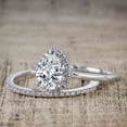 thumbnail image 3 of 2 Carat Pear cut Man made diamond moissanite and Man made diamond moissanite Halo Wedding Ring Set with 18k Gold Plating, 3 of 5