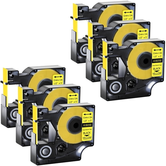 GREENCYCLE 6PK Industrial Rhino Heat Shrink Tubes Compatible for DYMO 18056 12mm 1/2" Yellow Cable Label Tape