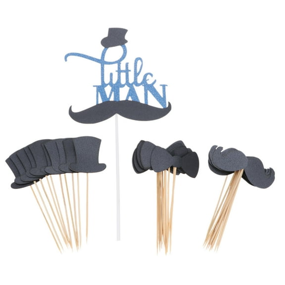Worgeous Assorted Color Paper Cake Toppers with Gentleman Hat and Bowknot Design for Cupcake Decoration 31 Pieces
