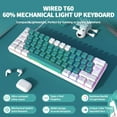 thumbnail image 2 of ZIYOU LANG T60 Wired 60% TKL Mechanical Gaming Keyboard with Led Rainbow Backlight Ultra-Compact NKRO Tactile Clicky Blue Switch Dual-Color ABS Keycap for Windows Laptop PC Mac Gamer(White/Green), 2 of 7