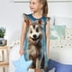 thumbnail image 4 of Balery Blue Sky Cute Wolf Camisón de princesa para niñas, pijama de algodón con mangas abullonadas, suave y bonito.-Large, 4 of 6