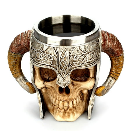 

PEONAVET Coffee Mug Home Coffee Mug Resin Striking Warrior Tankard Viking Skull Double Wall Christmas Cup - Spring Savings