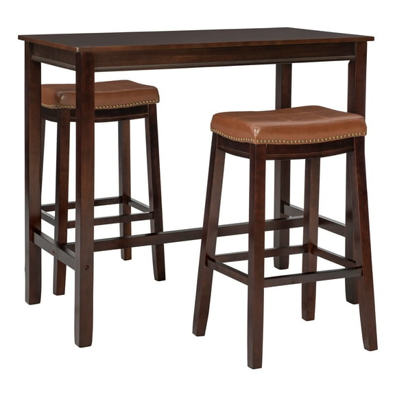 Linon Claridge 3-Piece Bar Height Tavern Set, Brown/Cognac Faux Leather