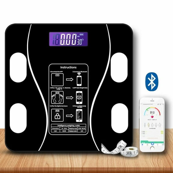 Bathroom Scale and Smart BMI Scale, Highly Accurate Digital Wireless Weight Scale,Body Tape Measure Included,Black