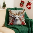 thumbnail image 4 of Christmas Linen Pillow Cover 17.7x17.7, 3D Santa Reindeer Print - Elegant White Red Gold Cushion Cover, High-End Sofa Bedroom Decor, Pairs with Christmas Tree Gold Ornaments, 4 of 6