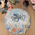 thumbnail image 3 of Octopus Coastal Round 13 Inch Placemats Set of 8, Summer Beach Coral Starfish Blue Grey HeatResistant Non Slip Place Mats for Dining Table, Wipeable Braided Kitchen Table Mats for Housewarming, 3 of 9