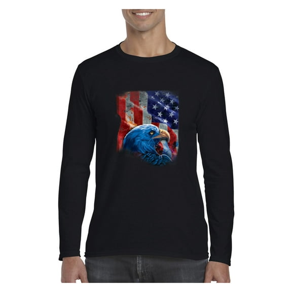 MmF - Mens Long Sleeve T-Shirts, up to Size 5XL - American Flag 4th of July