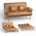 thumbnail image 2 of Modern Folding Sofa, Adjustable Futon Sofa Bed, Upholstered Loveseat Sofa with Gold Metal Legs and Detachable Armrest, Comfy Sleeper Bed Accent Sofa for Living Room, Bedroom, Office, Brown, 2 of 5