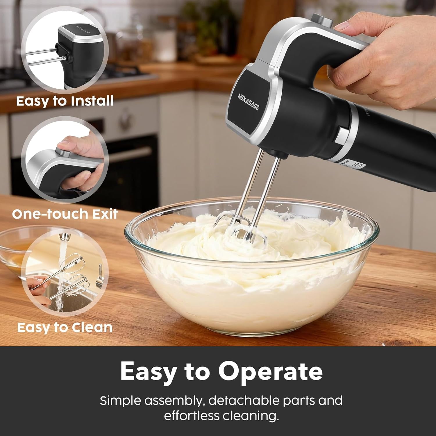 2-in-1 Hand Mixer Immersion Blender Electric with 600W Motor, 12 Speeds &